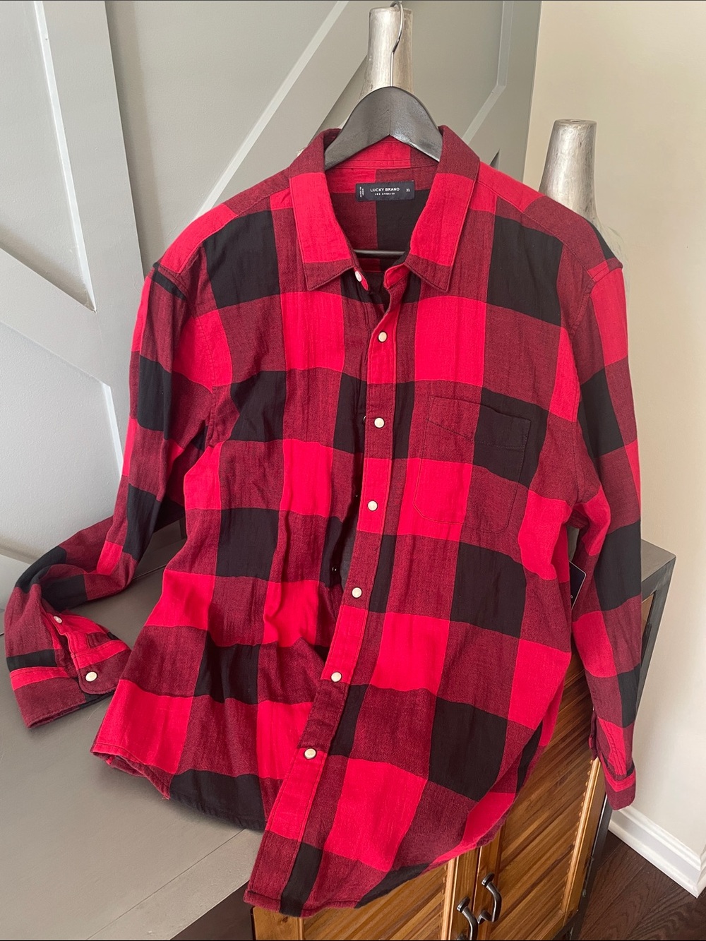 Lucky Brand Red and Black Plaid Button-Down Shirt